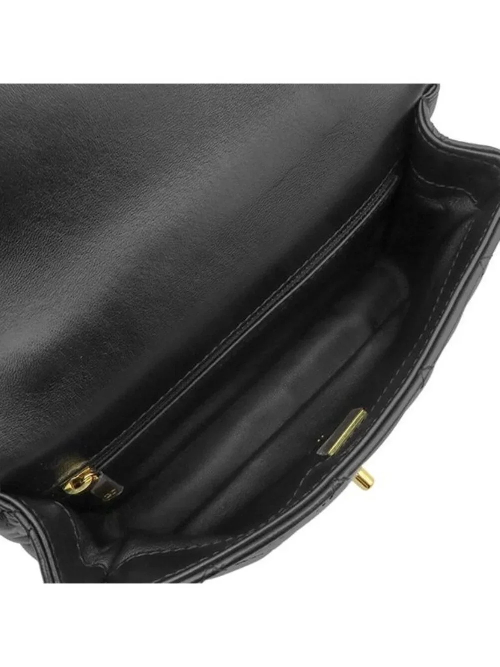 Chanel 2-Way Bag Small Top Handle Flap Lambskin Shiny Black Gold Handbag